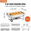 imageVEVOR Chafing Dish Buffet Set 8 Qt 2 Pack Stainless Steel Chafer with 2 Full Size Pans Rectangle Catering Warmer Server with Glass Lid Water Pan Folding Stand Fuel Holder for Wedding Party BanquetSilver