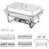 imageVEVOR Chafing Dish Buffet Set 8 Qt 2 Pack Stainless Steel Chafer with 2 Full Size Pans Rectangle Catering Warmer Server with Glass Lid Water Pan Folding Stand Fuel Holder for Wedding Party BanquetSilver