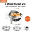 imageVEVOR Chafing Dish Buffet Set 8 Qt 2 Pack Stainless Steel Chafer with 2 Full Size Pans Rectangle Catering Warmer Server with Glass Lid Water Pan Folding Stand Fuel Holder for Wedding Party BanquetSilver