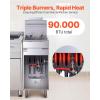 imageVEVOR Commercial Deep Fryer 3Burner Fryer for Restaurants Stainless Steel Floor Standing Deep Fryers with Dual Baskets and Adjustable Temperature Natural Gas Powered 40 lbs Capacity 90000 BTUNatural Gas Powered