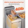 imageVEVOR Commercial Deep Fryer 3Burner Fryer for Restaurants Stainless Steel Floor Standing Deep Fryers with Dual Baskets and Adjustable Temperature Natural Gas Powered 40 lbs Capacity 90000 BTUNatural Gas Powered