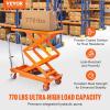 imageVEVOR Electric Lift Table 330 lbs Capacity Single Scissor Lift Table 828 in Height Adjustable Lifting Platform Coffee Table Lift with 4 Wheels for Material Handling and Transportation BlackOrange