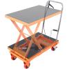imageVEVOR Electric Lift Table 330 lbs Capacity Single Scissor Lift Table 828 in Height Adjustable Lifting Platform Coffee Table Lift with 4 Wheels for Material Handling and Transportation BlackOrange