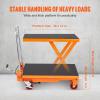 imageVEVOR Electric Lift Table 330 lbs Capacity Single Scissor Lift Table 828 in Height Adjustable Lifting Platform Coffee Table Lift with 4 Wheels for Material Handling and Transportation BlackOrange
