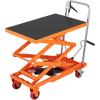 imageVEVOR Electric Lift Table 330 lbs Capacity Single Scissor Lift Table 828 in Height Adjustable Lifting Platform Coffee Table Lift with 4 Wheels for Material Handling and Transportation BlackOrange