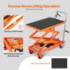imageVEVOR Electric Lift Table 330 lbs Capacity Single Scissor Lift Table 828 in Height Adjustable Lifting Platform Coffee Table Lift with 4 Wheels for Material Handling and Transportation BlackOrange
