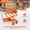 imageVEVOR Electric Lift Table 330 lbs Capacity Single Scissor Lift Table 828 in Height Adjustable Lifting Platform Coffee Table Lift with 4 Wheels for Material Handling and Transportation BlackOrange