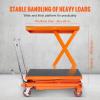 imageVEVOR Electric Lift Table 330 lbs Capacity Single Scissor Lift Table 828 in Height Adjustable Lifting Platform Coffee Table Lift with 4 Wheels for Material Handling and Transportation BlackOrange