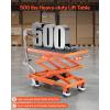 imageVEVOR Electric Lift Table 330 lbs Capacity Single Scissor Lift Table 828 in Height Adjustable Lifting Platform Coffee Table Lift with 4 Wheels for Material Handling and Transportation BlackOrange
