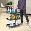imageVEVOR Foldable Utility Service Cart 165LBS 3 Shelf Heavy Duty Plastic Rolling Cart with 360 Swivel Wheels 2 with Brakes Ergonomic Handle Portable Garage Tool Cart for Warehouse Office HomeFoldable165LBS