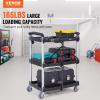 imageVEVOR Foldable Utility Service Cart 165LBS 3 Shelf Heavy Duty Plastic Rolling Cart with 360 Swivel Wheels 2 with Brakes Ergonomic Handle Portable Garage Tool Cart for Warehouse Office HomeFoldable165LBS