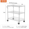 imageVEVOR Kitchen Utility Cart 3 Tiers Wire Rolling Table with 661 LBS Capacity Steel Service Desk on Wheels Metal Storage Trolley with 80 mm Deep Basket Curved Handle PP Liner 6 Hooks18D x 30W x 324H
