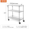 imageVEVOR Kitchen Utility Cart 3 Tiers Wire Rolling Table with 661 LBS Capacity Steel Service Desk on Wheels Metal Storage Trolley with 80 mm Deep Basket Curved Handle PP Liner 6 Hooks18D x 35W x 409H