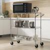 imageVEVOR Kitchen Utility Cart 3 Tiers Wire Rolling Table with 661 LBS Capacity Steel Service Desk on Wheels Metal Storage Trolley with 80 mm Deep Basket Curved Handle PP Liner 6 Hooks18D x 35W x 409H
