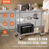imageVEVOR Kitchen Utility Cart 3 Tiers Wire Rolling Table with 661 LBS Capacity Steel Service Desk on Wheels Metal Storage Trolley with 80 mm Deep Basket Curved Handle PP Liner 6 Hooks18D x 35W x 409H