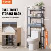 imageVEVOR Over The Toilet Storage 3Tier Adjustable Over Toilet Bathroom Organizer Bamboo Storage Shelf Rack with 3 Hooks Freestanding Easy Assembly Laundry Space Saver Fit Most Toilets WhiteGrey