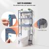 imageVEVOR Over The Toilet Storage 3Tier Adjustable Over Toilet Bathroom Organizer Bamboo Storage Shelf Rack with 3 Hooks Freestanding Easy Assembly Laundry Space Saver Fit Most Toilets WhiteGrey
