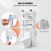 imageVEVOR Over The Toilet Storage 3Tier Adjustable Over Toilet Bathroom Organizer Bamboo Storage Shelf Rack with 3 Hooks Freestanding Easy Assembly Laundry Space Saver Fit Most Toilets WhiteWhite