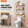 imageVEVOR Over The Toilet Storage 3Tier Adjustable Over Toilet Bathroom Organizer Bamboo Storage Shelf Rack with 3 Hooks Freestanding Easy Assembly Laundry Space Saver Fit Most Toilets WhiteBamboo