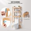 imageVEVOR Over The Toilet Storage 3Tier Adjustable Over Toilet Bathroom Organizer Bamboo Storage Shelf Rack with 3 Hooks Freestanding Easy Assembly Laundry Space Saver Fit Most Toilets WhiteBamboo