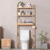 imageVEVOR Over The Toilet Storage 3Tier Adjustable Over Toilet Bathroom Organizer Bamboo Storage Shelf Rack with 3 Hooks Freestanding Easy Assembly Laundry Space Saver Fit Most Toilets WhiteBamboo