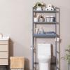imageVEVOR Over The Toilet Storage 3Tier Adjustable Over Toilet Bathroom Organizer Bamboo Storage Shelf Rack with 3 Hooks Freestanding Easy Assembly Laundry Space Saver Fit Most Toilets WhiteGrey