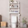 imageVEVOR Over The Toilet Storage 3Tier Adjustable Over Toilet Bathroom Organizer Bamboo Storage Shelf Rack with 3 Hooks Freestanding Easy Assembly Laundry Space Saver Fit Most Toilets WhiteWhite