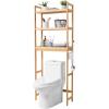 imageVEVOR Over The Toilet Storage 3Tier Adjustable Over Toilet Bathroom Organizer Bamboo Storage Shelf Rack with 3 Hooks Freestanding Easy Assembly Laundry Space Saver Fit Most Toilets WhiteBamboo