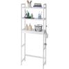 imageVEVOR Over The Toilet Storage 3Tier Adjustable Over Toilet Bathroom Organizer Bamboo Storage Shelf Rack with 3 Hooks Freestanding Easy Assembly Laundry Space Saver Fit Most Toilets WhiteWhite
