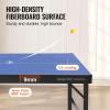 imageVEVOR Ping Pong Table MidSize Table Tennis Game Indoor MDF Table Tennis Table Foldable Portable Complete Ping Pong Table Set with Net 2 Paddles 3 Balls Carry Bag Handle No Assembly Required
