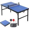 imageVEVOR Ping Pong Table MidSize Table Tennis Game Indoor MDF Table Tennis Table Foldable Portable Complete Ping Pong Table Set with Net 2 Paddles 3 Balls Carry Bag Handle No Assembly Required