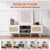 imageVEVOR Rattan TV Stand Boho TV Cabinet for 55 inch TV Mid Century Modern TV Stand Rattan TV Console with Adjustable Shelfs for Living Room Media Room BlackWhite