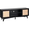 imageVEVOR Rattan TV Stand Boho TV Cabinet for 55 inch TV Mid Century Modern TV Stand Rattan TV Console with Adjustable Shelfs for Living Room Media Room BlackBlack
