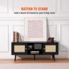 imageVEVOR Rattan TV Stand Boho TV Cabinet for 55 inch TV Mid Century Modern TV Stand Rattan TV Console with Adjustable Shelfs for Living Room Media Room BlackBlack