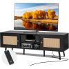 imageVEVOR Rattan TV Stand Boho TV Cabinet for 55 inch TV Mid Century Modern TV Stand Rattan TV Console with Adjustable Shelfs for Living Room Media Room BlackBlack