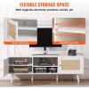 imageVEVOR Rattan TV Stand Boho TV Cabinet for 55 inch TV Mid Century Modern TV Stand Rattan TV Console with Adjustable Shelfs for Living Room Media Room BlackWhite
