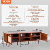 imageVEVOR Rattan TV Stand Boho TV Cabinet for 55 inch TV Mid Century Modern TV Stand Rattan TV Console with Adjustable Shelfs for Living Room Media Room BlackWalnut