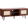 imageVEVOR Rattan TV Stand Boho TV Cabinet for 55 inch TV Mid Century Modern TV Stand Rattan TV Console with Adjustable Shelfs for Living Room Media Room BlackWalnut