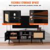 imageVEVOR Rattan TV Stand Boho TV Cabinet for 55 inch TV Mid Century Modern TV Stand Rattan TV Console with Adjustable Shelfs for Living Room Media Room BlackBlack