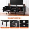imageVEVOR Rattan TV Stand Boho TV Cabinet for 55 inch TV Mid Century Modern TV Stand Rattan TV Console with Adjustable Shelfs for Living Room Media Room BlackBlack