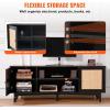 imageVEVOR Rattan TV Stand Boho TV Cabinet for 55 inch TV Mid Century Modern TV Stand Rattan TV Console with Adjustable Shelfs for Living Room Media Room BlackBlack