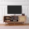 imageVEVOR Rattan TV Stand Boho TV Cabinet for 55 inch TV Mid Century Modern TV Stand Rattan TV Console with Adjustable Shelfs for Living Room Media Room BlackOak