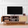 imageVEVOR Rattan TV Stand Boho TV Cabinet for 55 inch TV Mid Century Modern TV Stand Rattan TV Console with Adjustable Shelfs for Living Room Media Room BlackOak