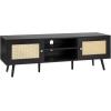 imageVEVOR Rattan TV Stand Boho TV Cabinet for 55 inch TV Mid Century Modern TV Stand Rattan TV Console with Adjustable Shelfs for Living Room Media Room BlackBlack