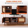 imageVEVOR Rattan TV Stand Boho TV Cabinet for 55 inch TV Mid Century Modern TV Stand Rattan TV Console with Adjustable Shelfs for Living Room Media Room BlackWalnut