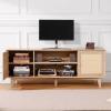 imageVEVOR Rattan TV Stand Boho TV Cabinet for 55 inch TV Mid Century Modern TV Stand Rattan TV Console with Adjustable Shelfs for Living Room Media Room BlackOak