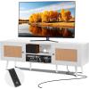 imageVEVOR Rattan TV Stand Boho TV Cabinet for 55 inch TV Mid Century Modern TV Stand Rattan TV Console with Adjustable Shelfs for Living Room Media Room BlackWhite
