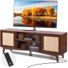 imageVEVOR Rattan TV Stand Boho TV Cabinet for 55 inch TV Mid Century Modern TV Stand Rattan TV Console with Adjustable Shelfs for Living Room Media Room BlackWalnut