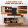 imageVEVOR Rattan TV Stand Boho TV Cabinet for 55 inch TV Mid Century Modern TV Stand Rattan TV Console with Adjustable Shelfs for Living Room Media Room BlackOak
