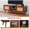 imageVEVOR Rattan TV Stand Boho TV Cabinet for 55 inch TV Mid Century Modern TV Stand Rattan TV Console with Adjustable Shelfs for Living Room Media Room BlackWalnut